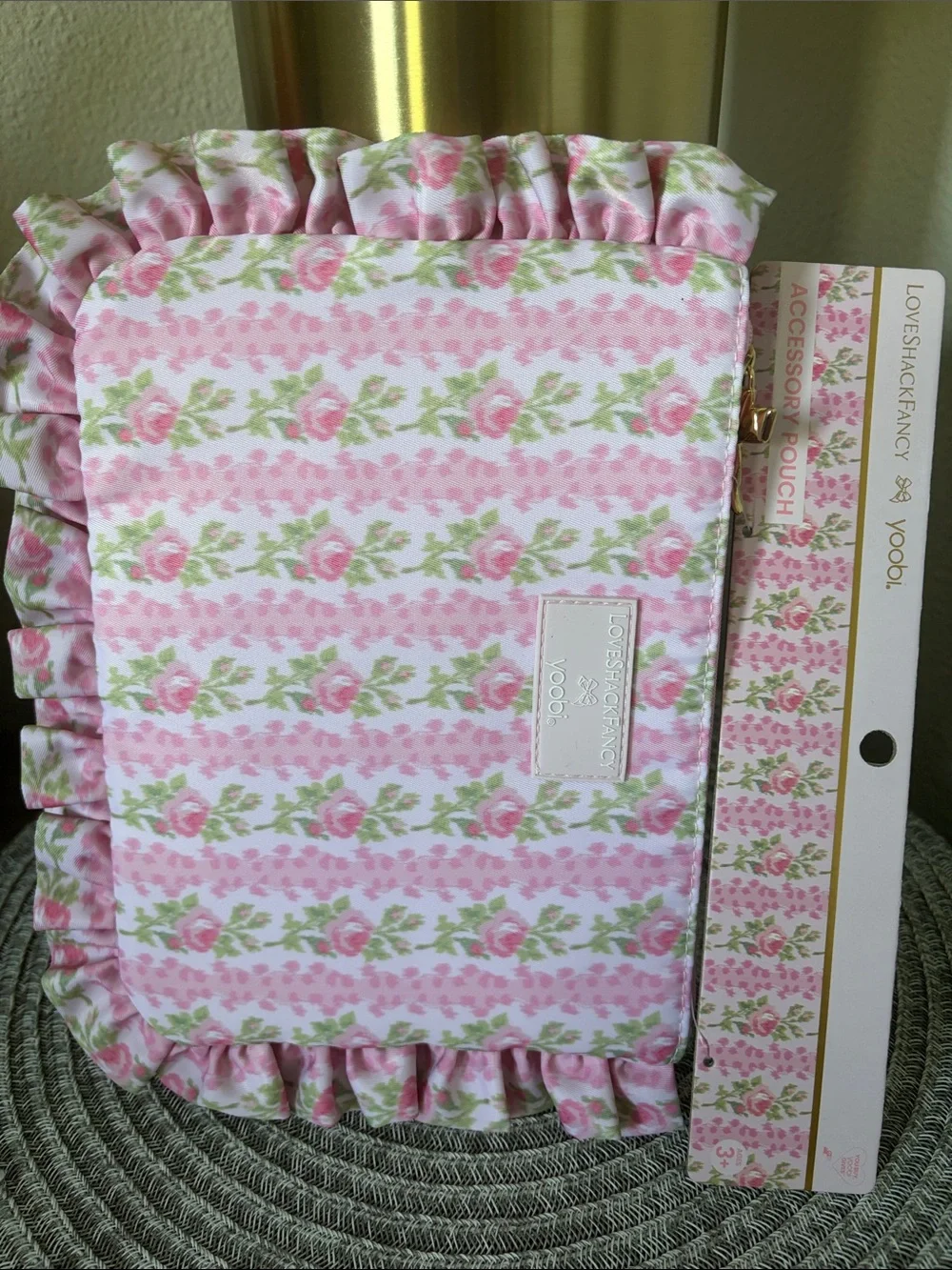 NWT Love Shack Fancy X Yoobi Blooming Heirloom Flat Zip Ruffle Pencil Case